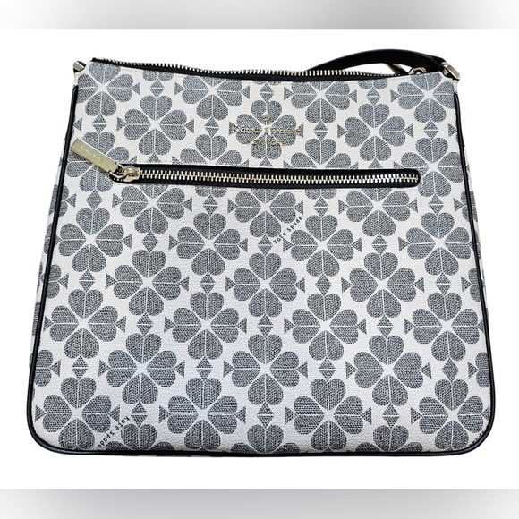 Kate Spade NY Black and White Spade Floral Crossbody Bag, Silver Hardware, New! - Picture 3 of 9